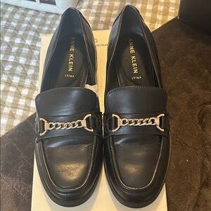 Anne Klein Black Chain Detail Loafers